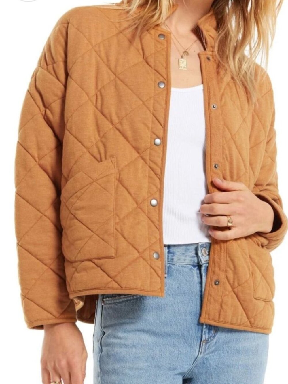 Z Supply Tan Quilted Snap Front Jacket Coat Medium